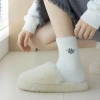 Mink fleece socks for women, thick and cold-proof, versatile home floor socks, expression embroidered fleece mid-calf socks details Picture